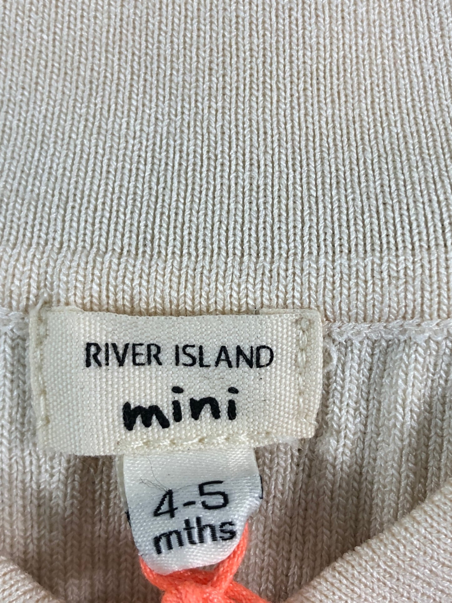 River Island Cream Ribbed Dress with Navy Trim Size 4-5 Months Girls Fashion