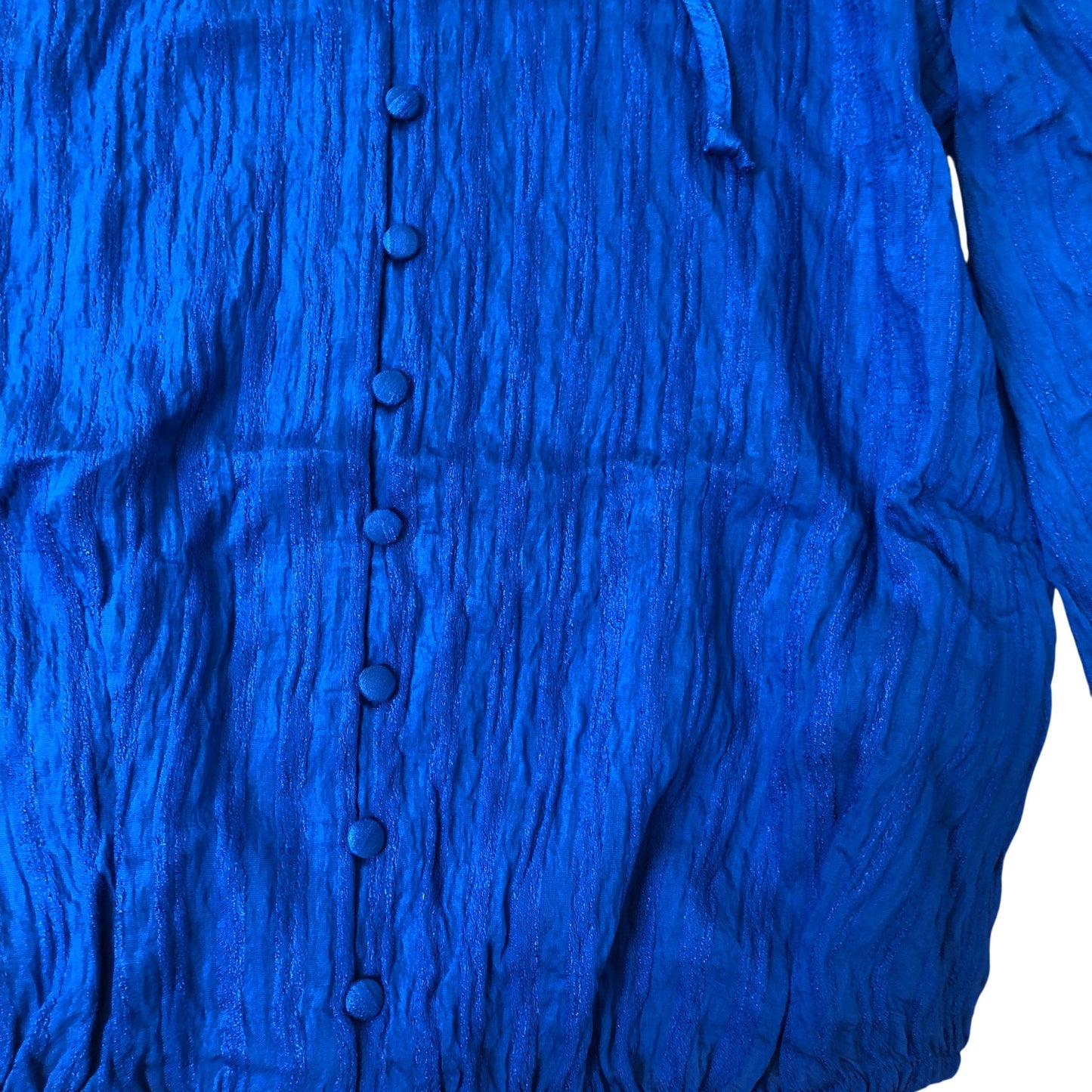 Blue Textured Blouse Size XS Women's Long Sleeve Button Detail