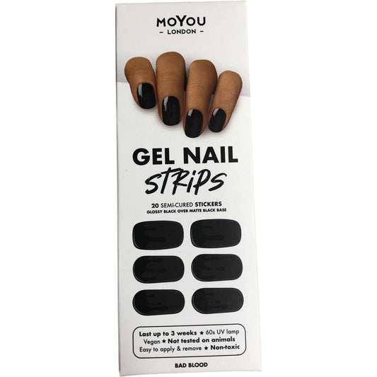 MoYou London Gel Nail Strips 20 Semi-Cured Stickers Bad Blood Glossy Black