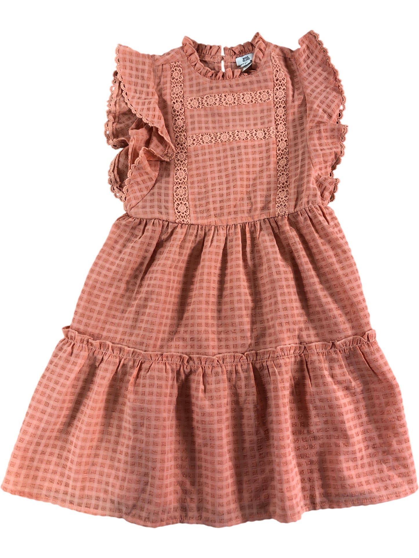 River Island Girls Dress Size 7YRS Pink Summer Casual Cotton Ruffle Sleeves
