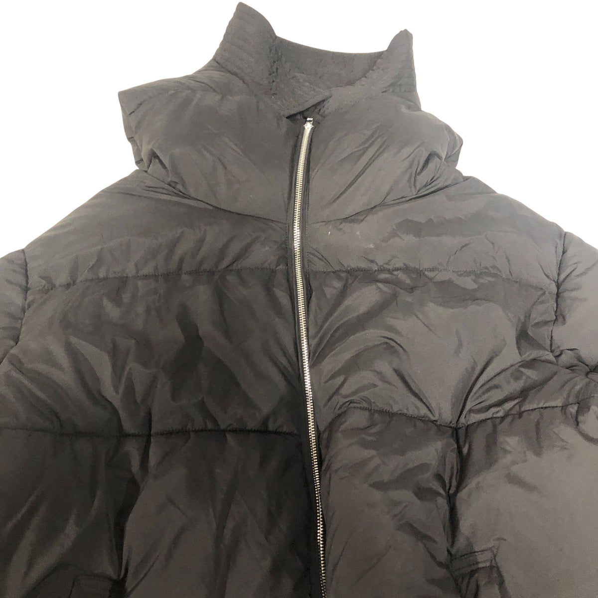 Hooded Puffer Jacket Black Zip Up Warm Coat Lightweight Large UK14-16