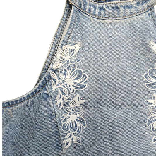River Island Denim Sleeveless Top 10Yrs Women's Floral Embroidered Blue