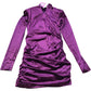 Long Sleeve Ruched Mini Dress UK 12 Women's Velvet Purple Party Wear