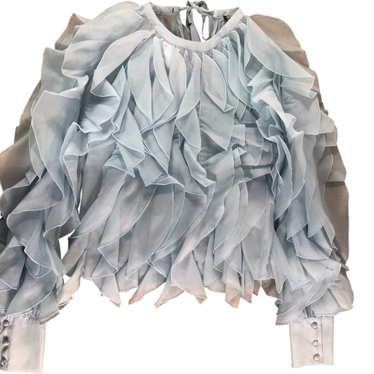 Branded Frilly Ruffle Blouse Women's Light Blue Chiffon UK10