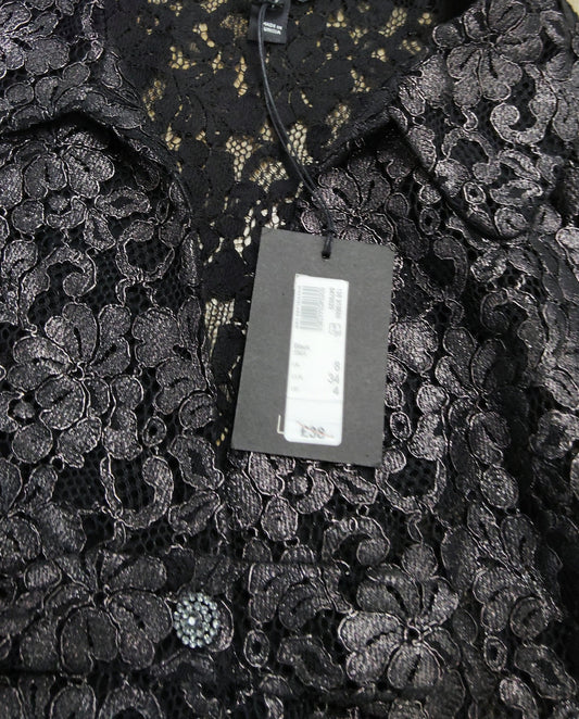 River Island Lace Shirt UK8 Women's Black Floral Pattern Long Sleeve