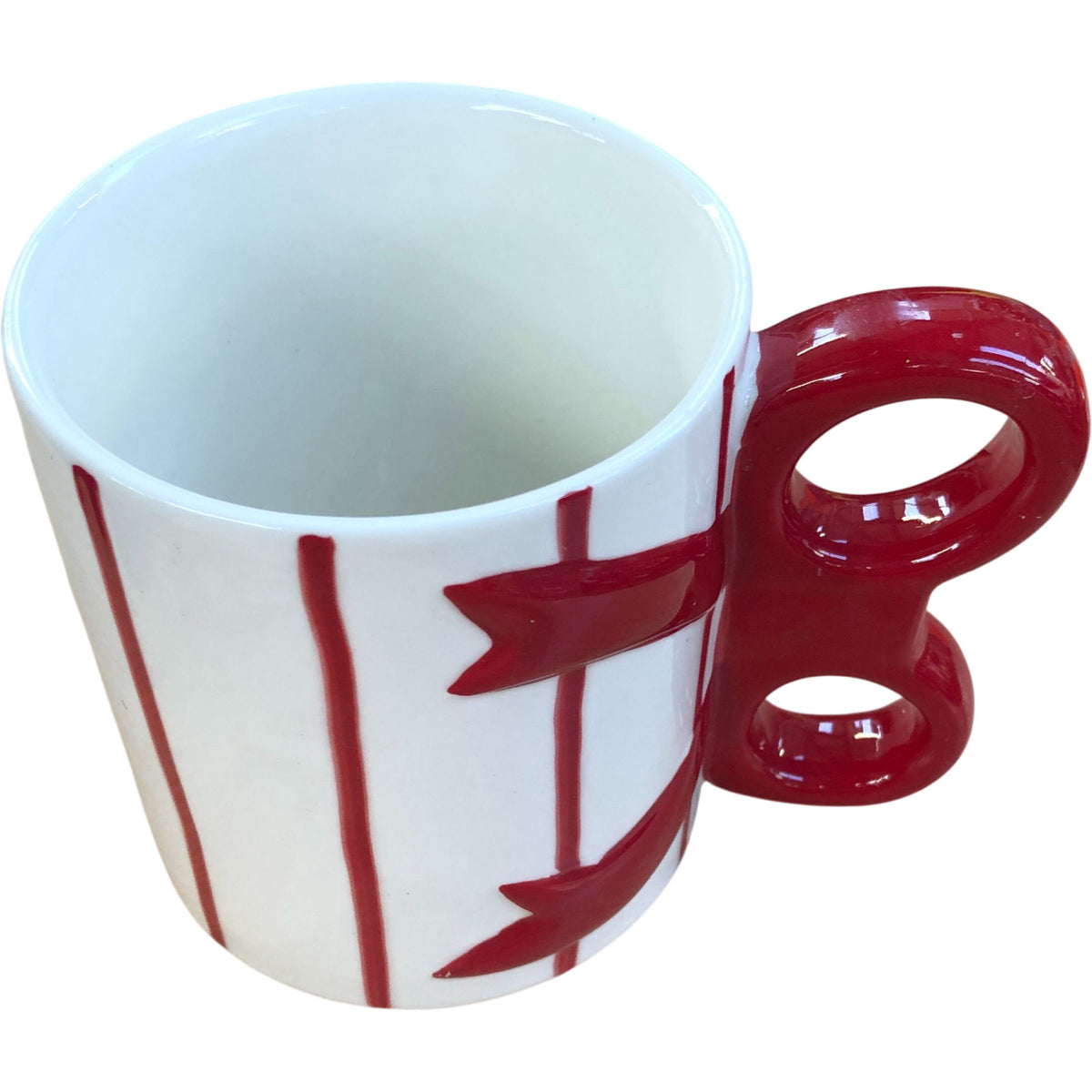 Festive Red & White Mug With Ribbon Handle