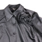 River Island Women's Black Satin Button Front Shirt With Flower Detail Size 6