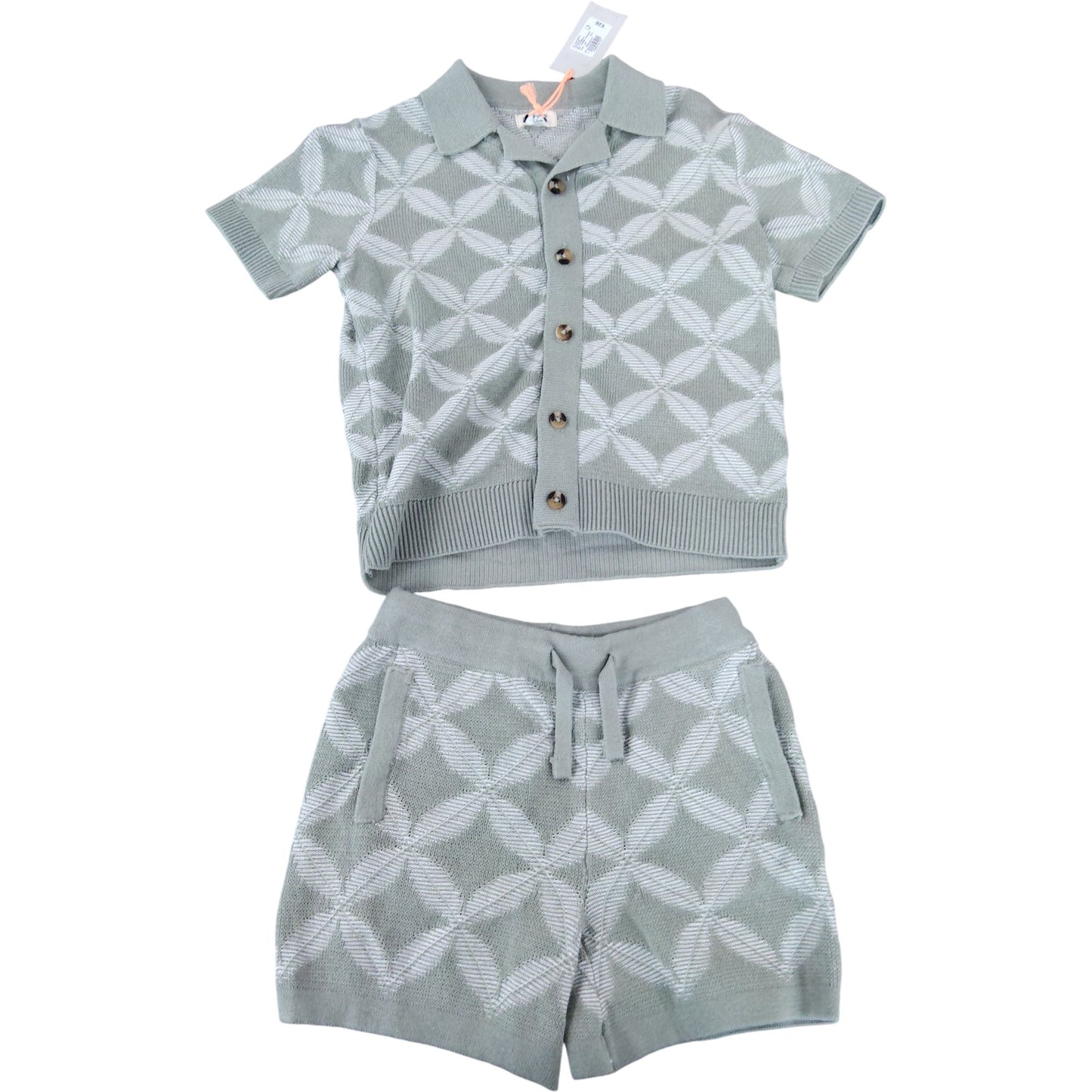 River Island Girls 18-24 Months Set Knitted Top And Shorts Grey Leaf Pattern
