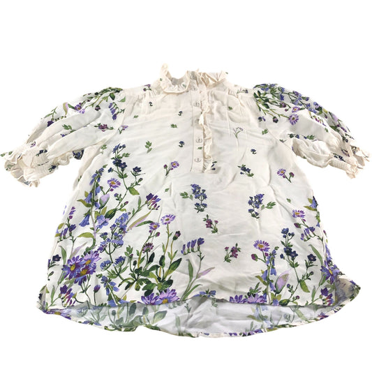 River Island Floral Ruffle Blouse UK8 Women's Cream Lightweight Viscose Top