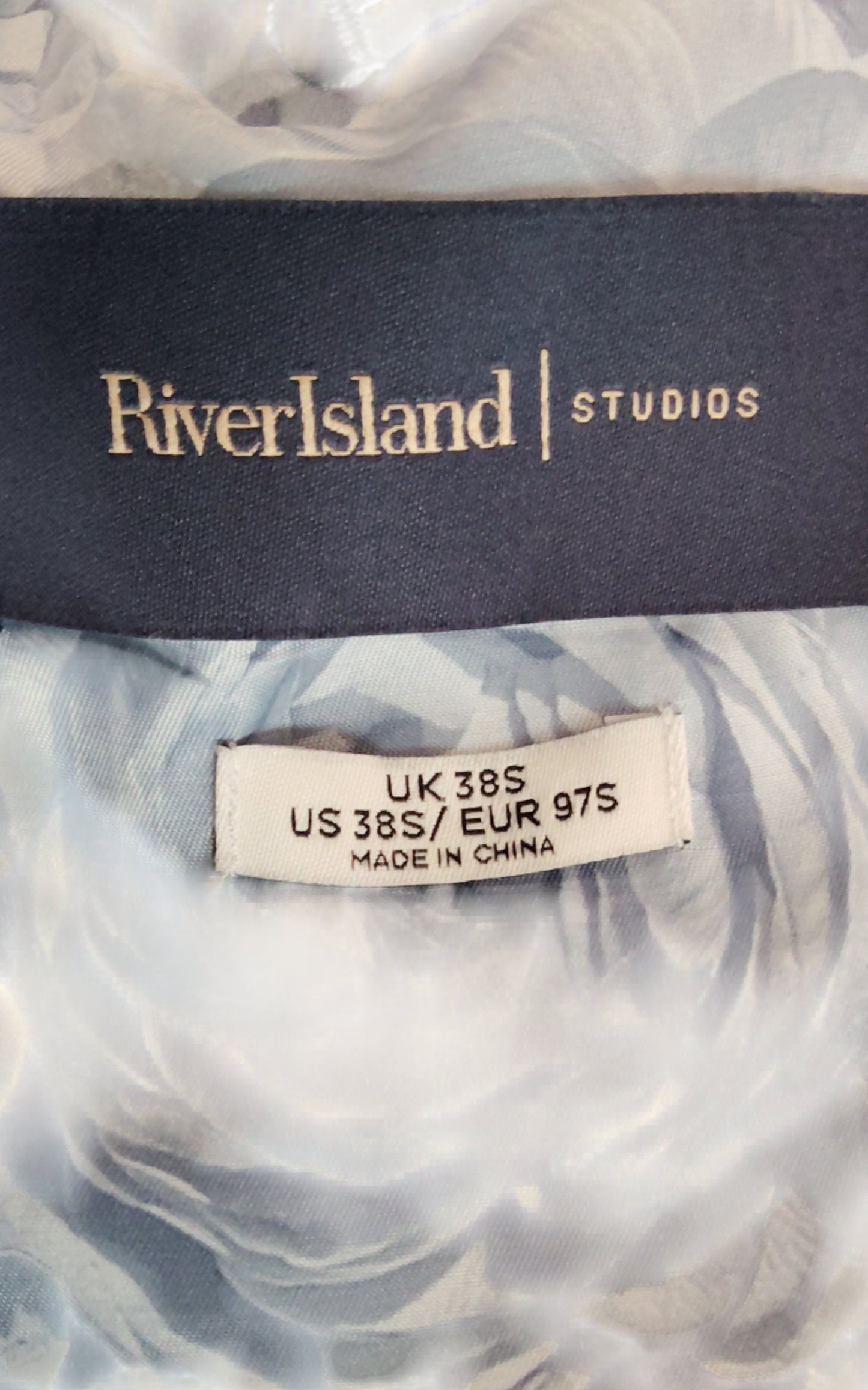 River Island Suit Jacket UK38S Men's Grey Check Slim Fit Floral Lining