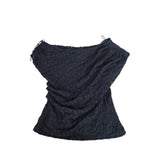 River Island Black Floral Lace Top UK14 Women's Short Sleeve Lace Blouse