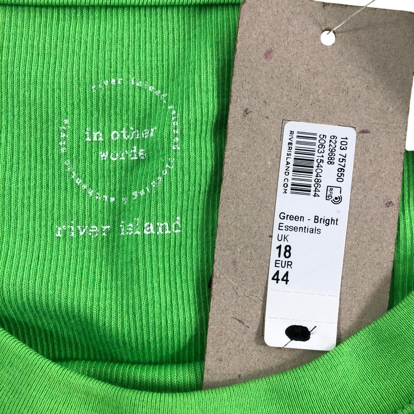 River Island Essential Tank Top UK18 Women's Bright Green Ribbed Sleeveless