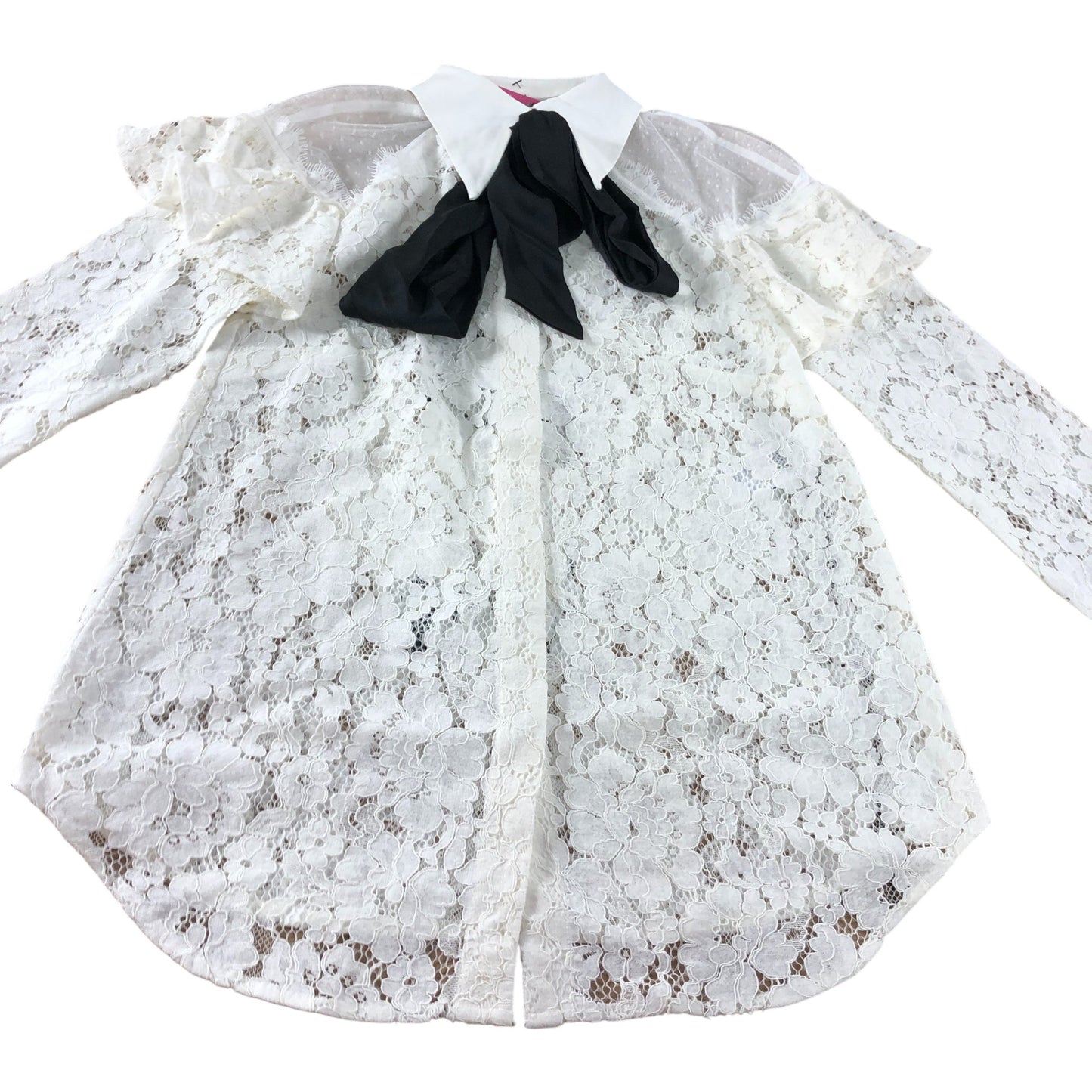 Branded White Tie Neck Lace Ruffle Shirt - Size 8
