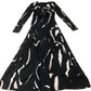 Long Sleeve Maxi Dress Women's Black Abstract Print XS