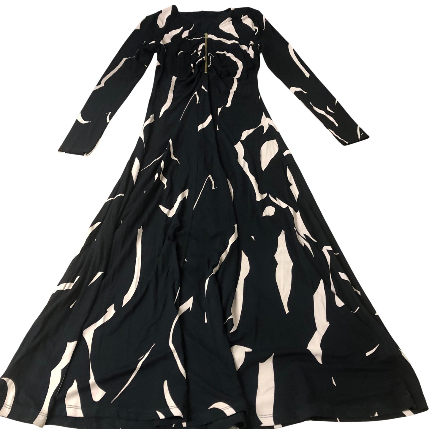 Long Sleeve Maxi Dress Women's Black Abstract Print XS