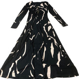 Long Sleeve Maxi Dress Women's Black Abstract Print XS