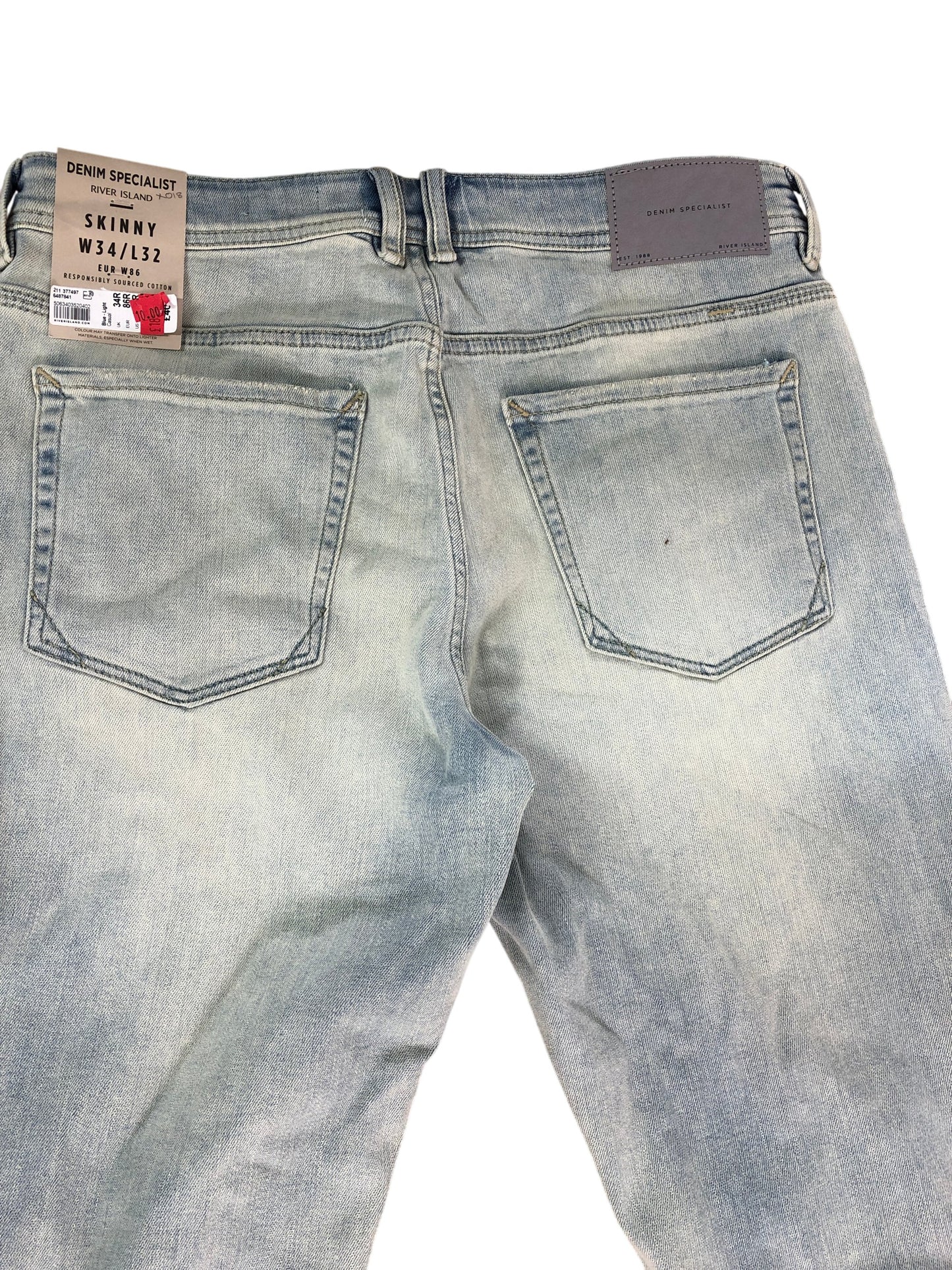 River Island Denim Specialist Skinny Jeans W34 L30 Men's Light Blue Distressed