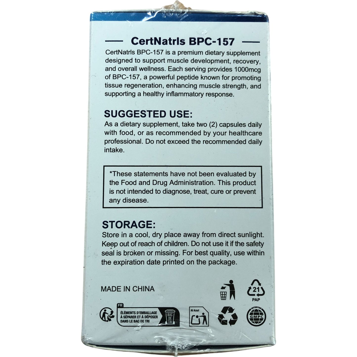 CertNatrIs BPC 157 Dietary Supplement 60 Capsules Non GMO Gluten Free 1000MCG