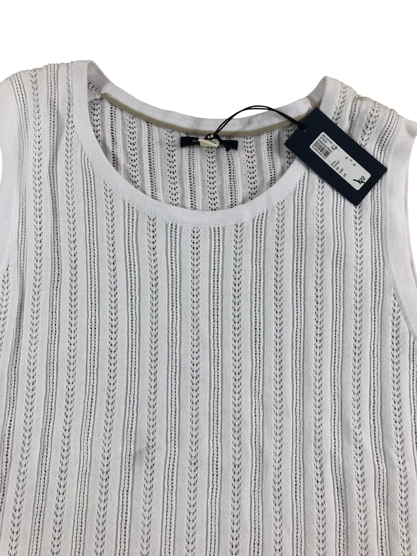 River Island Men's White Knit Sleeveless T-Shirt Size Extra Large Summer Top