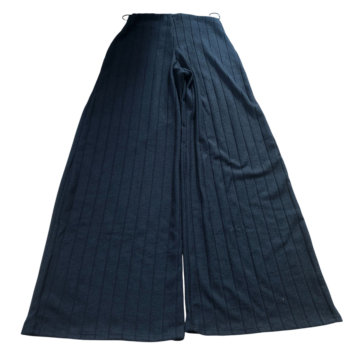 River Island Women's Wide Leg Trousers Black Ribbed Stretch Polyester