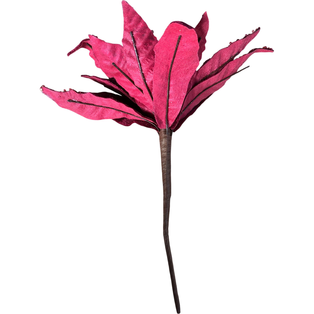 Artificial Red Velvet Floral Decoration Sparkling Poinsettia Plant