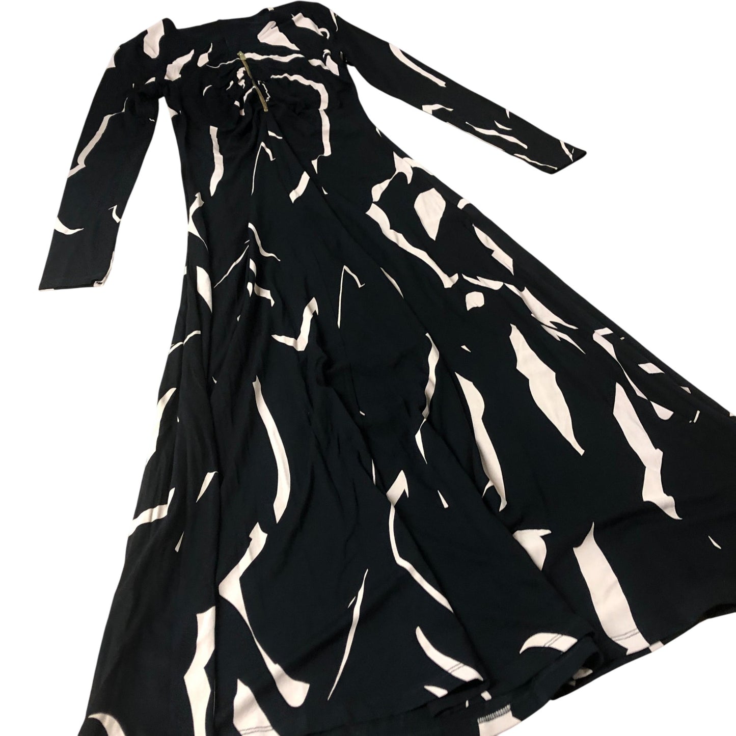 Long Sleeve Maxi Dress Women's Black Abstract Print XS