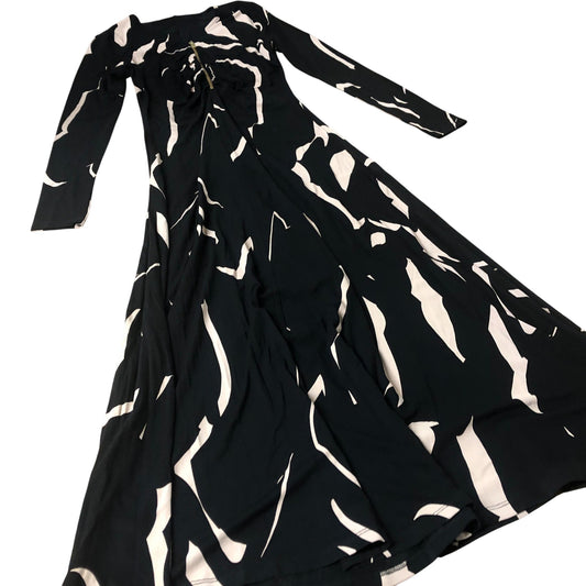 Long Sleeve Maxi Dress Women's Black Abstract Print XS