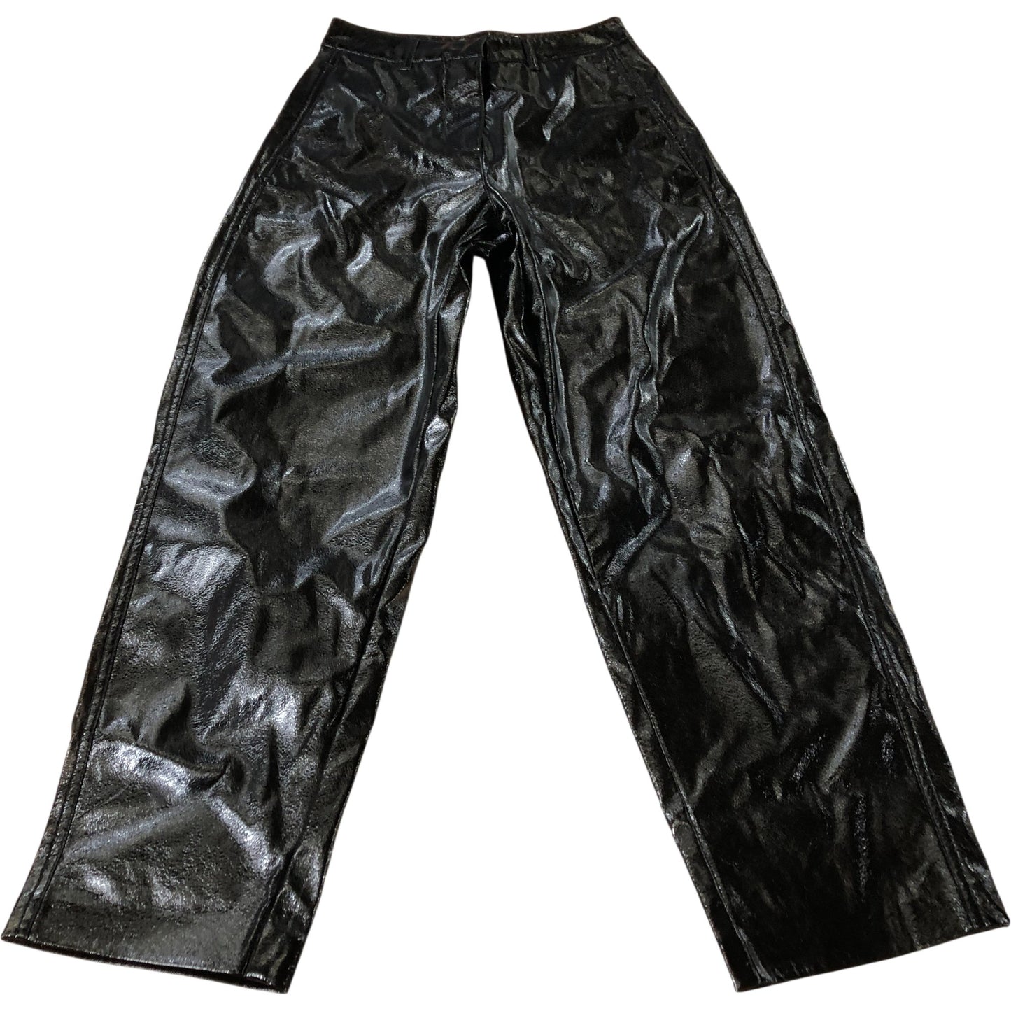 Branded High Shine Black Trousers Women's Faux Leather UK8