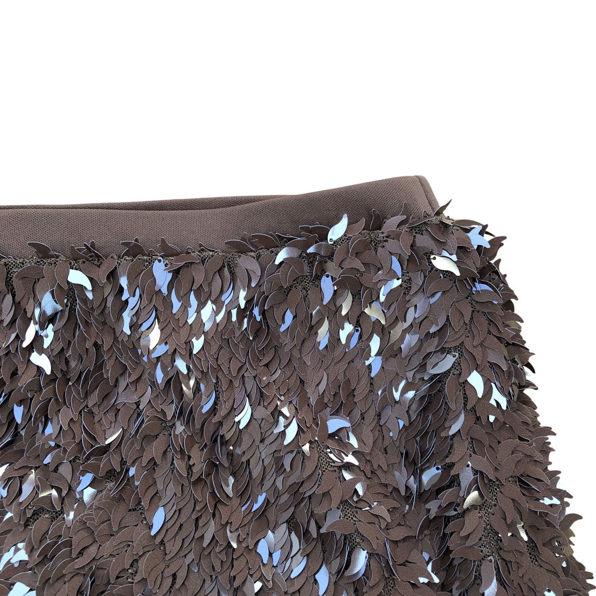 River Island Brown Leaf Sequinned Mini Skirt Size M