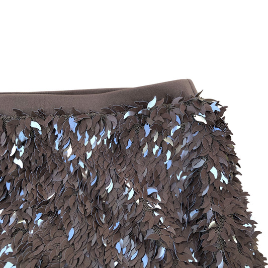 River Island Brown Leaf Sequinned Mini Skirt Size M