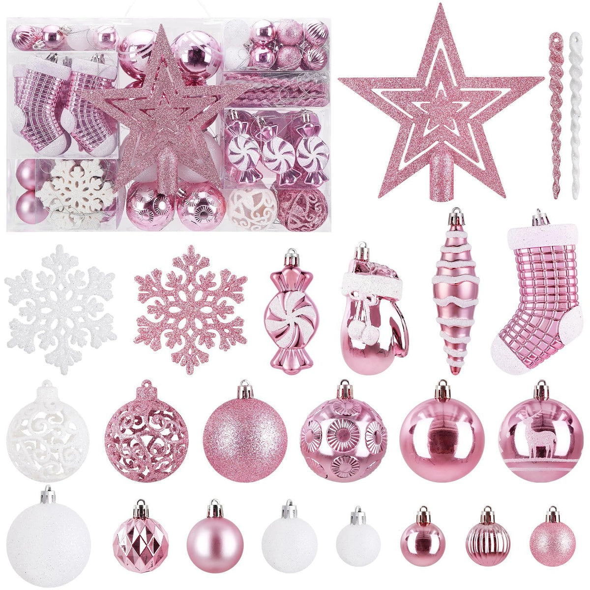 Soledi Christmas Décor Ornaments Set Pink White 128 Decorations