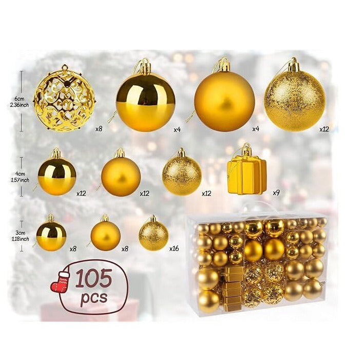 Gold Glitter Christmas Baubles Gold 105 Pieces