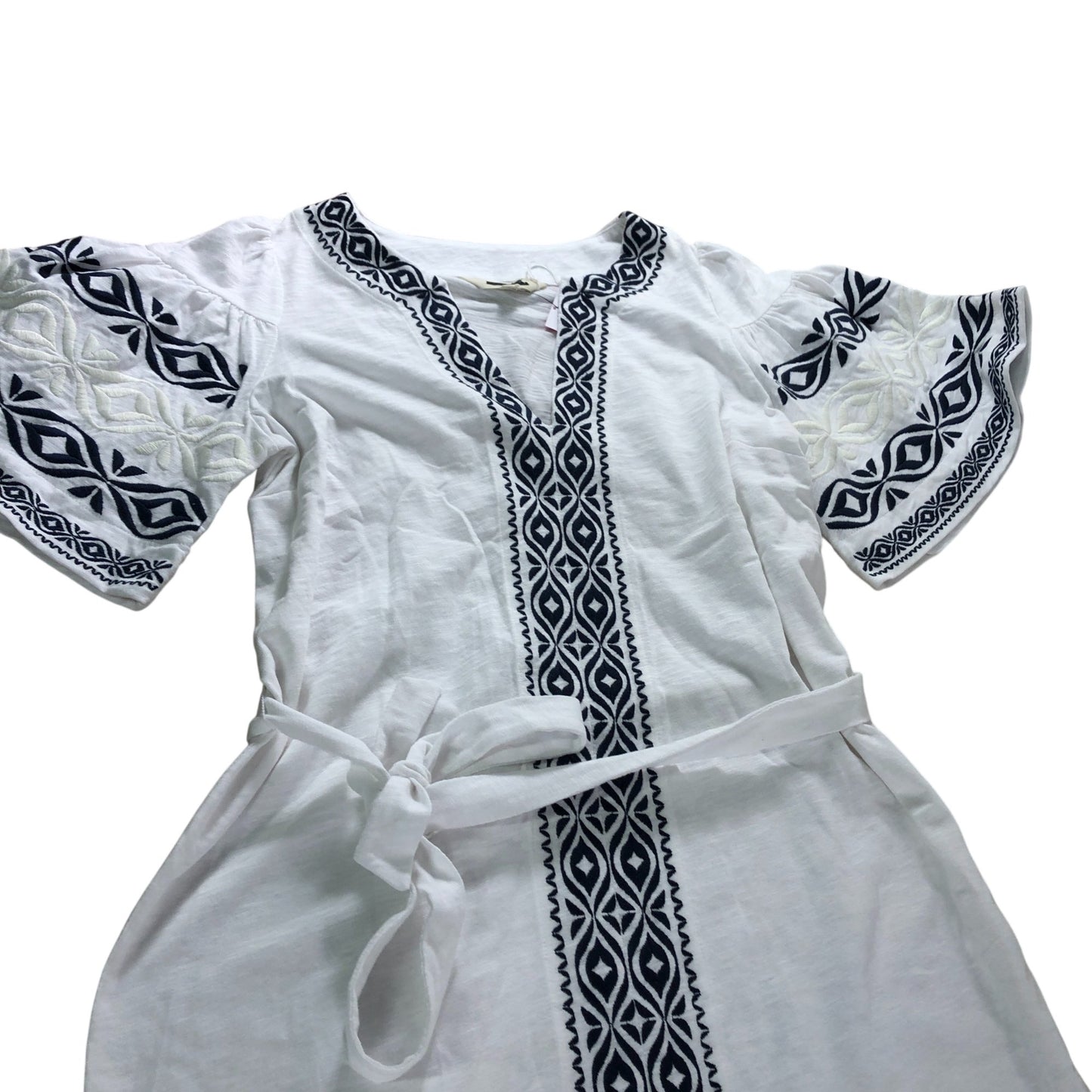Branded White Embroidered Jersey Short Dress  - Size 12
