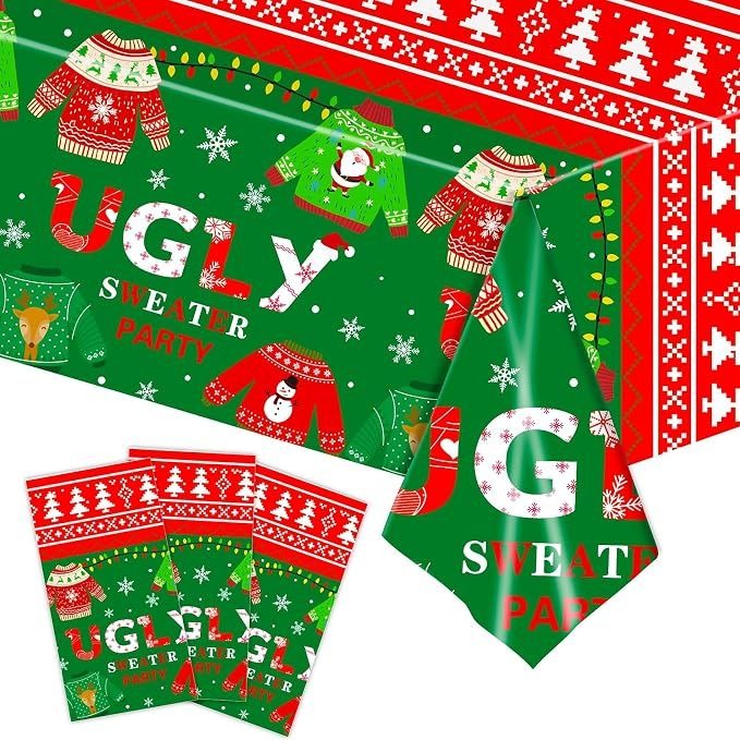 Ugly Sweater Party Christmas Table Cloth 3 Pieces 137x274cm PE