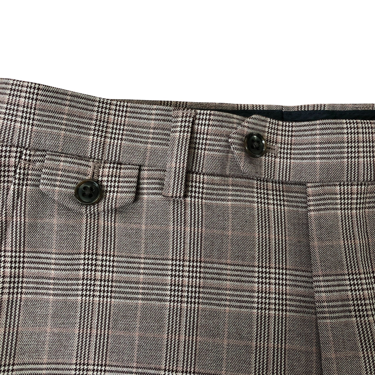 Joules Slim Fit Trousers Men's Check Pattern Formalwear Light Brown