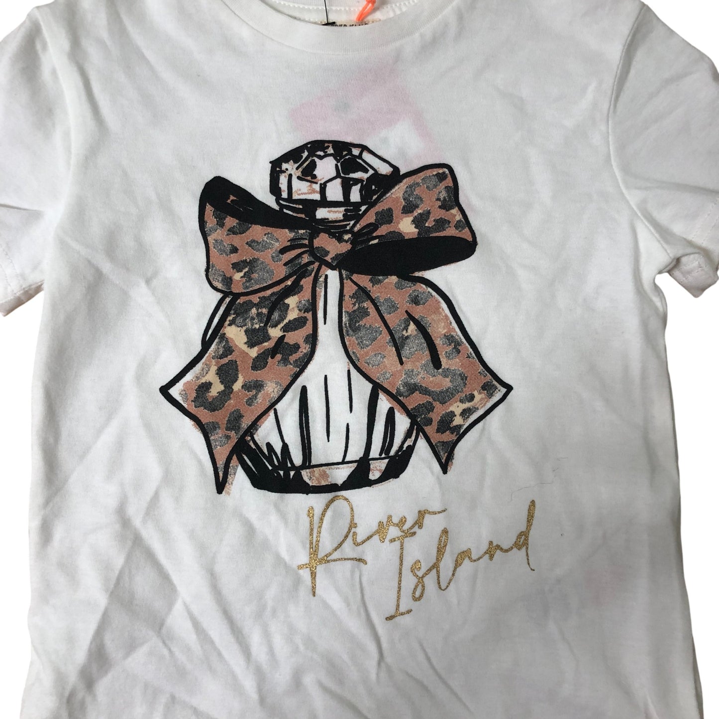 River Island Girls T-Shirt UK18-24 Months White Leopard Print Design