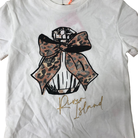 River Island Girls T-Shirt UK18-24 Months White Leopard Print Design