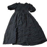 Black Midi Dress Size 12 Women's Puff Sleeve Pleated V Neck