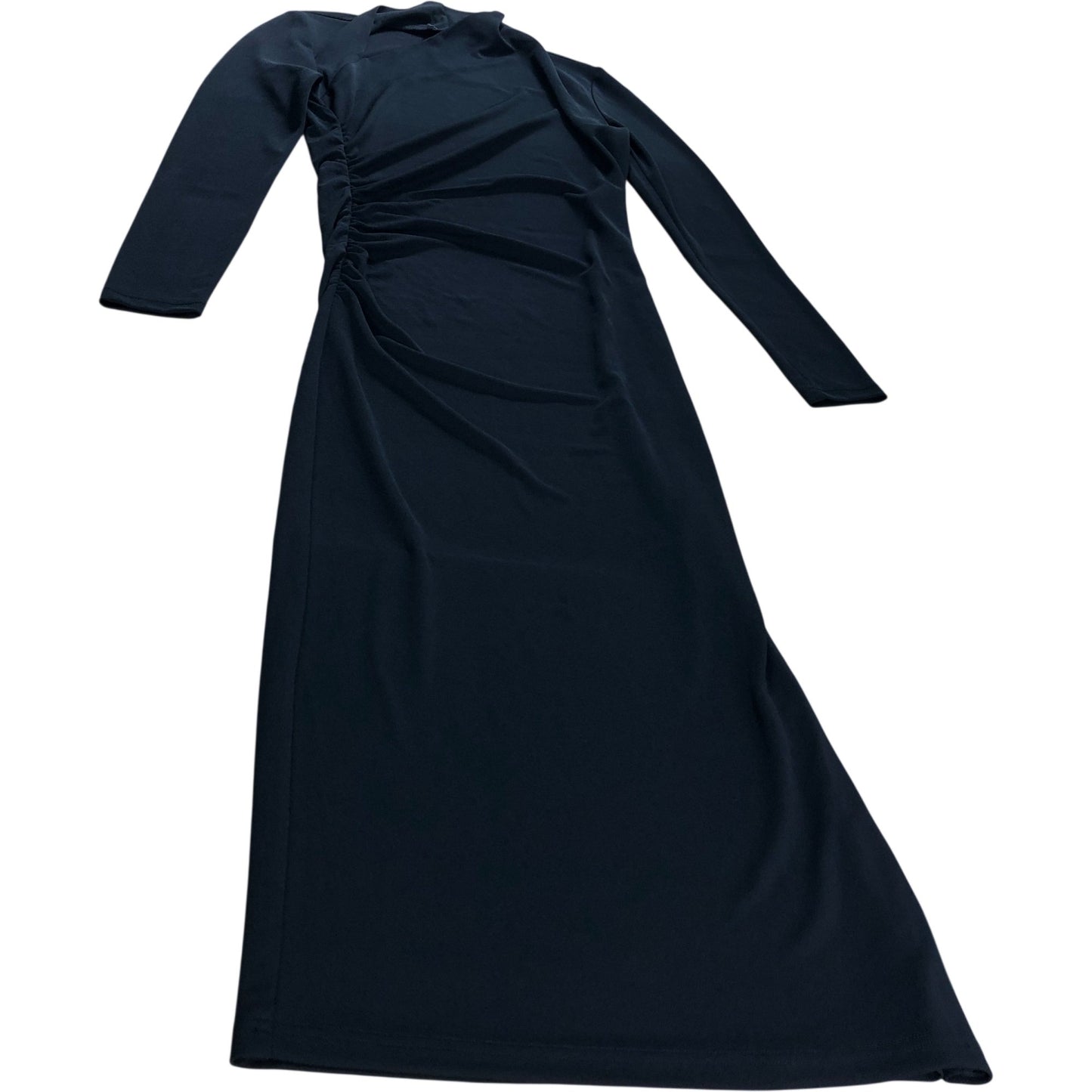 Branded Black Asymmetric Neck Midi Dress - Size 6