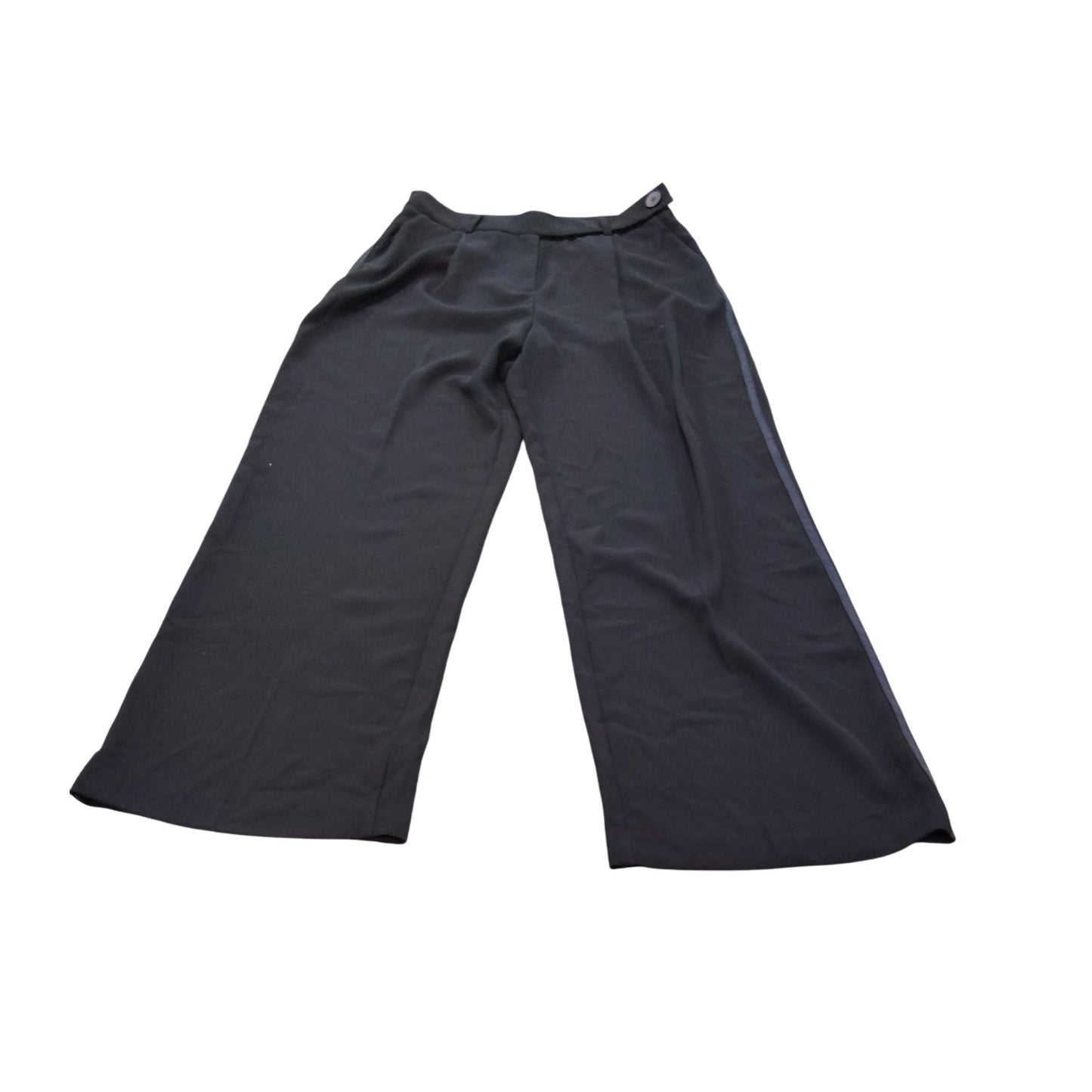 Women's Black Wide Leg Trousers Size UK8 Smart Casual Wear With Button Detail