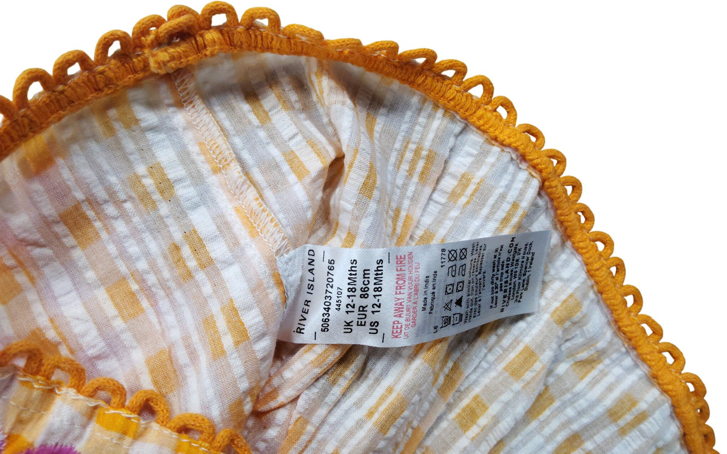 River Island Girls Gingham Print Smocked Dress Size 12-18 Months Summer Dress