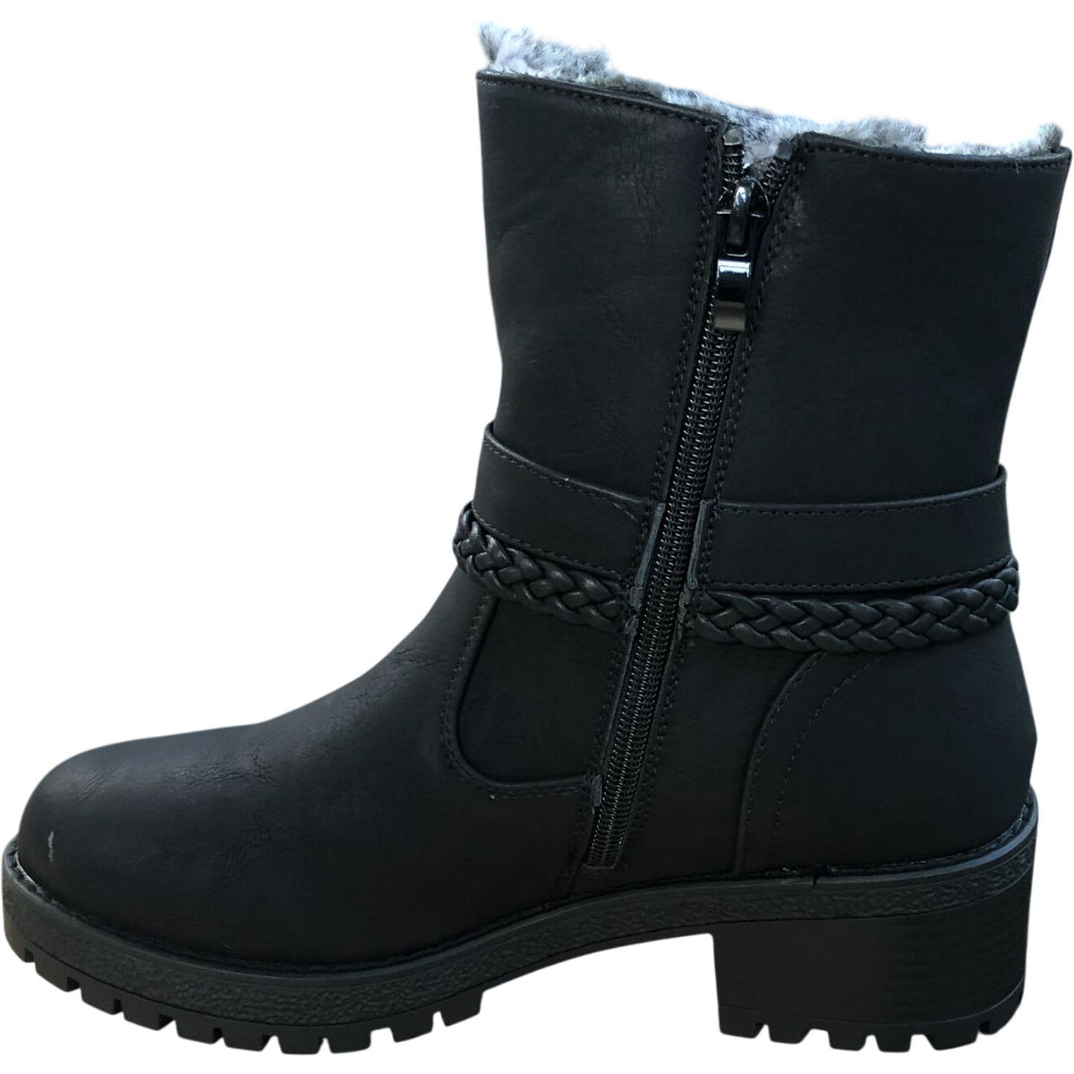 Brave Soul Black Boots Faux Fur Lining and Buckle Detail Women's Size 6