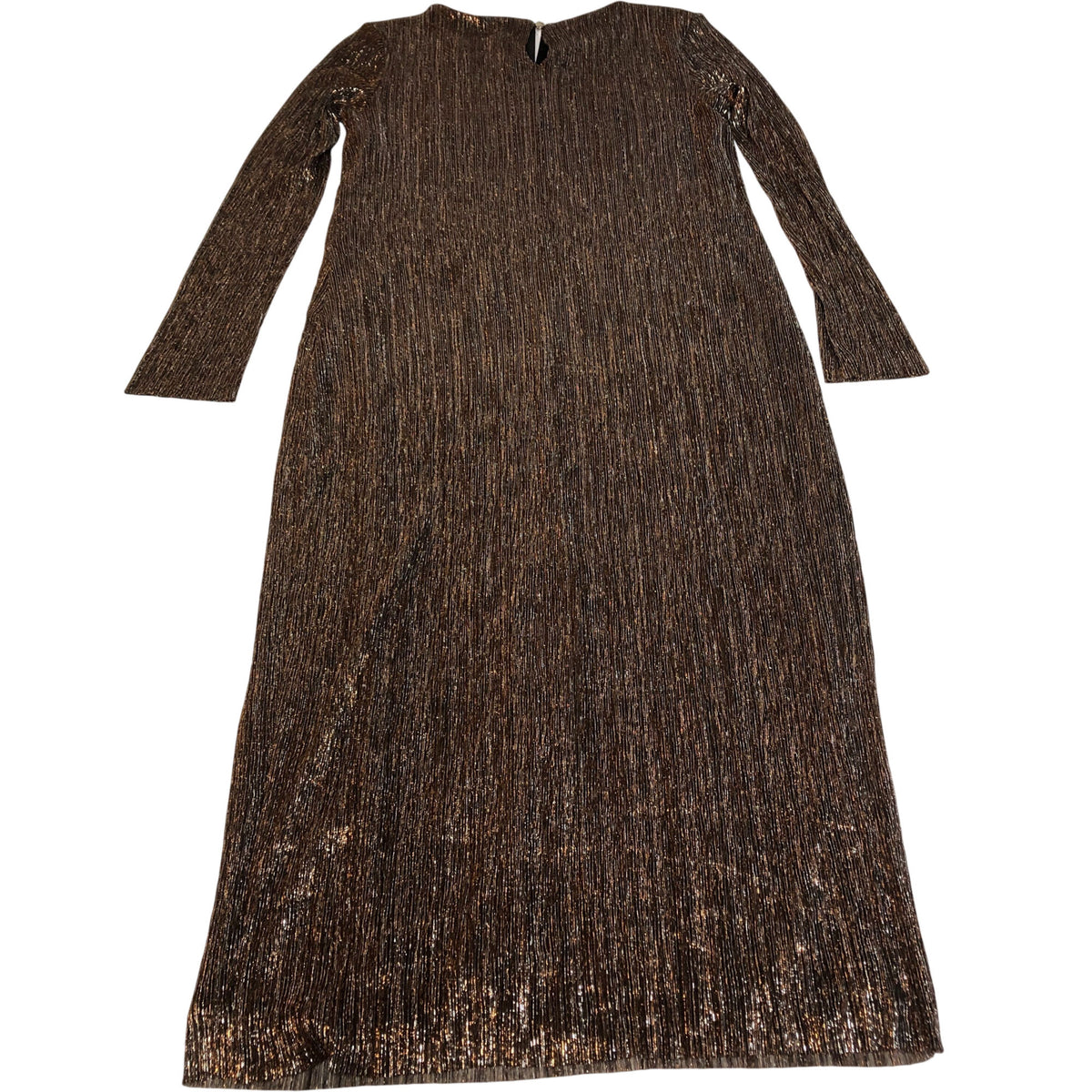 Long Sleeve Midi Dress UK10 Women's Brown Metallic Ribbed Stretch