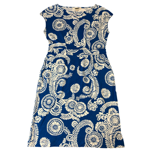 Boden Floral Print Dress Size 12 Women's Blue White Short Sleeves Summer