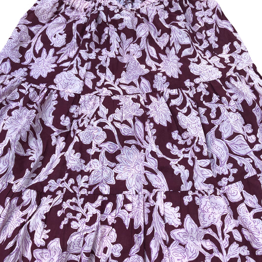 Baukjen Floral Maxi Skirt UK12 Women's 100% Organic Cotton Burgundy