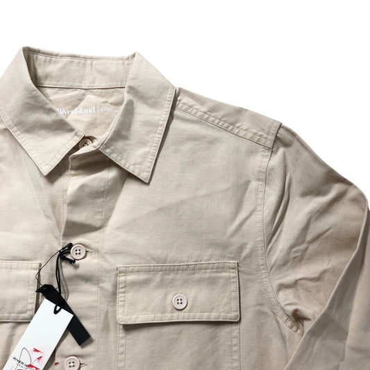 River Island Linen Blend Shirt S Men's Beige Long Sleeve Casual Fashion