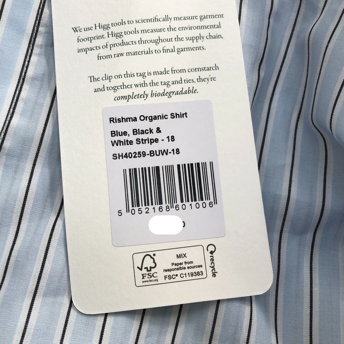Baukjen Rishma Organic Shirt Blue Black & White Stripe Size 18