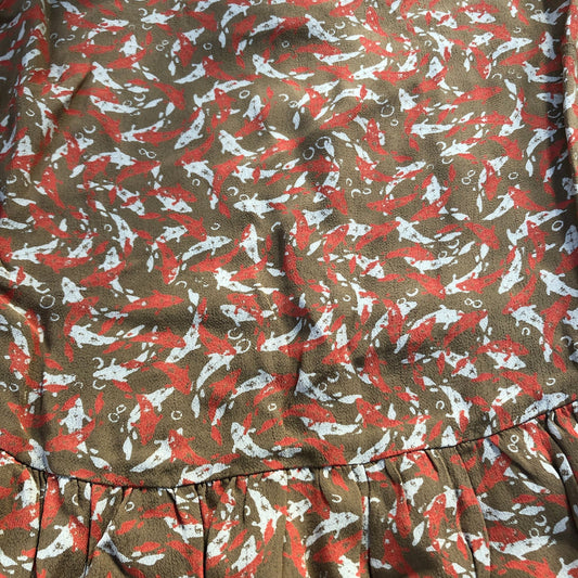 Long Sleeve Dress UK10 Women's Viscose Brown Floral Print