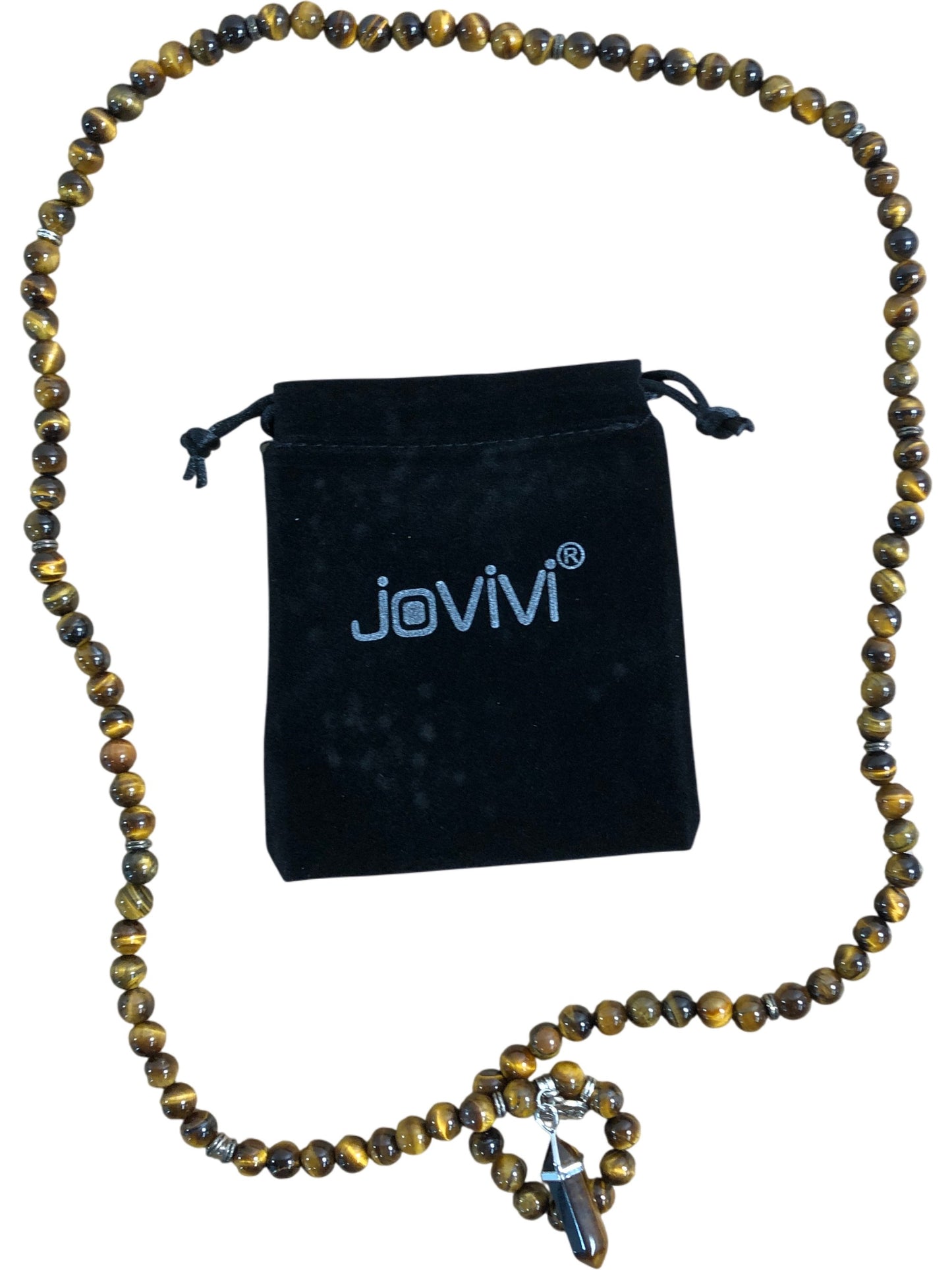 JOVIVI 108 Beads Tiger Eye Stone Necklace With Pendant Spiritual Jewelry