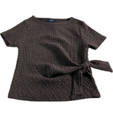 River Island Brown Short Sleeve Top UK7-8 Years Girls Textured Tie Waist